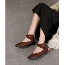 Chic Chocolate Buckle Strap Ballet Flats Shoes Cowhide Leather