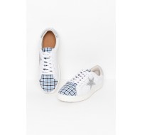 Valdo White Blue Gingham Leather Sneaker