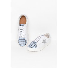 Valdo White Blue Gingham Leather Sneaker